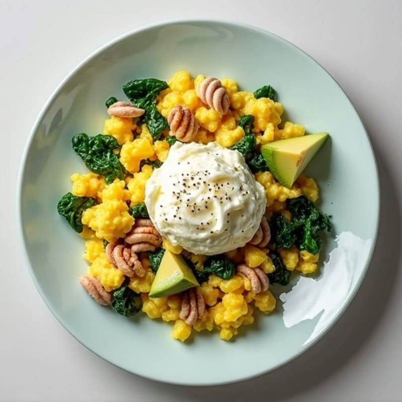 Egg White and Turkey Spinach Scramble with Cottage Cheese