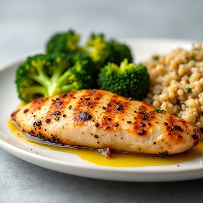 Grilled Chicken Breast with Quinoa and Roasted Broccoli