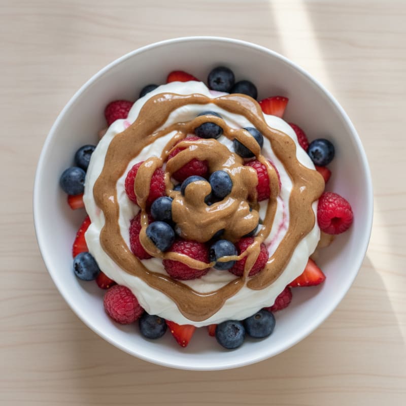 Greek Yogurt Protein Parfait with Mixed Berries and Almond Butter