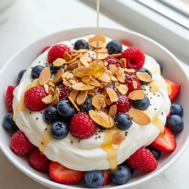 Greek Yogurt Protein Parfait with Mixed Berries and Almonds