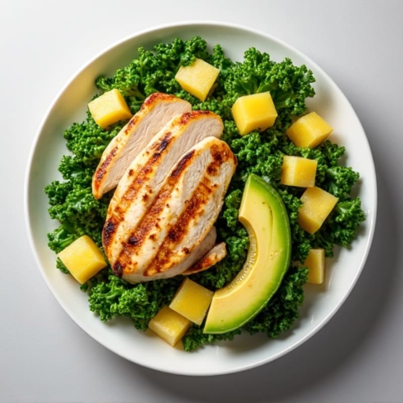 Grilled Chicken Breast Salad with Kale, Pineapple and Avocado