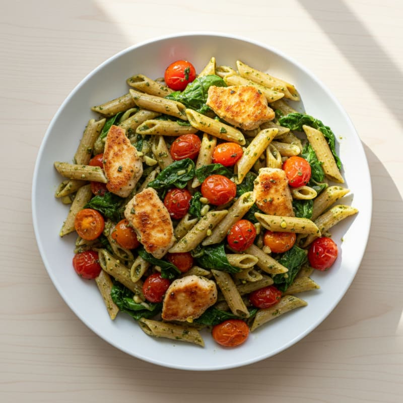Creamy Pesto Chicken Pasta with Zesty Tomatoes