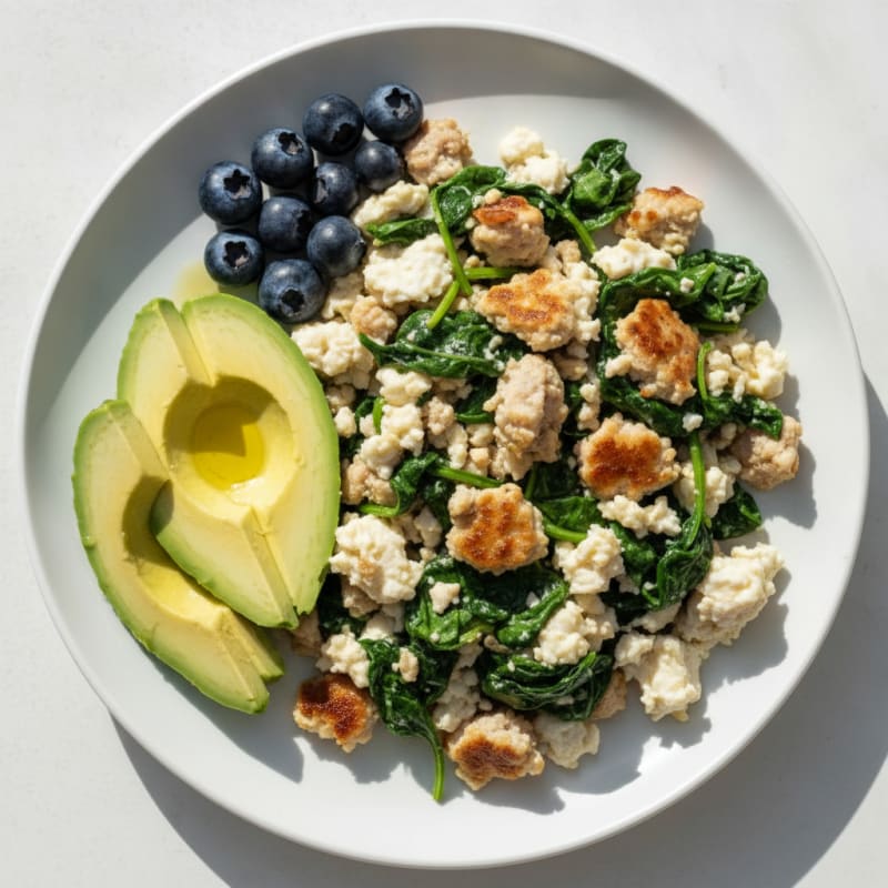 Egg White Scramble with Turkey Sausage and Spinach