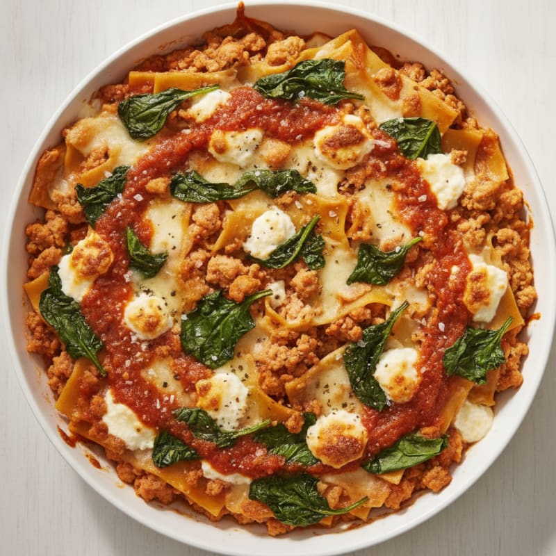 Chicken and Spinach Lasagna Skillet