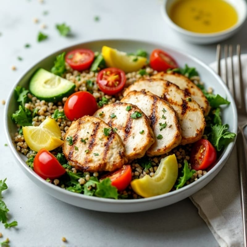 Grilled Chicken Breast Salad with Quinoa and Mixed Greens