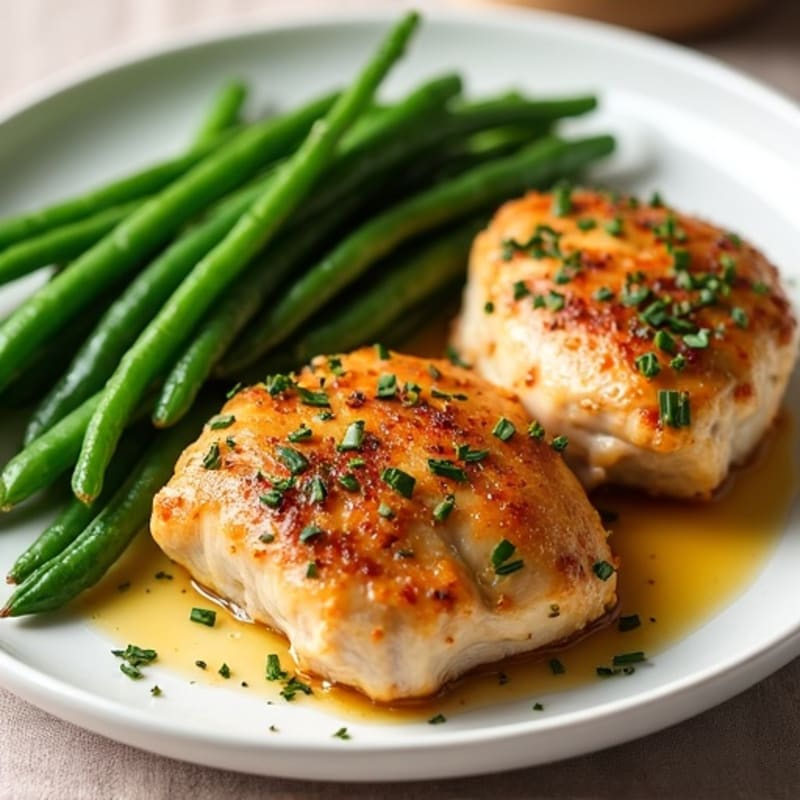 Oven-Baked Herb Chicken Thighs with Steamed Green Beans
