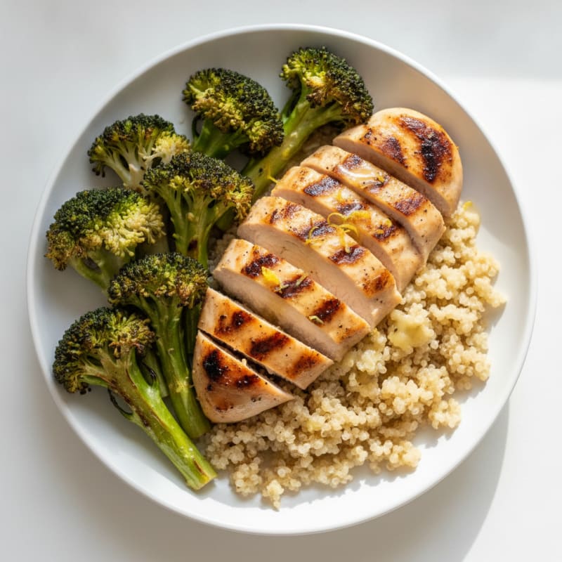 Grilled Chicken Breast with Quinoa and Roasted Broccoli