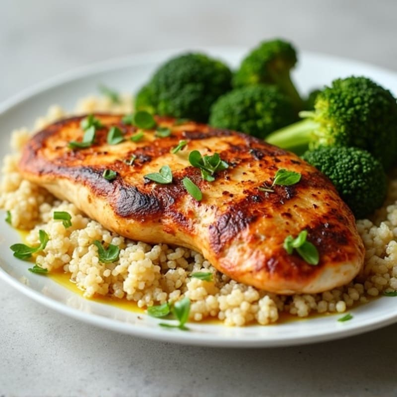 Grilled Chicken Breast with Quinoa and Roasted Broccoli