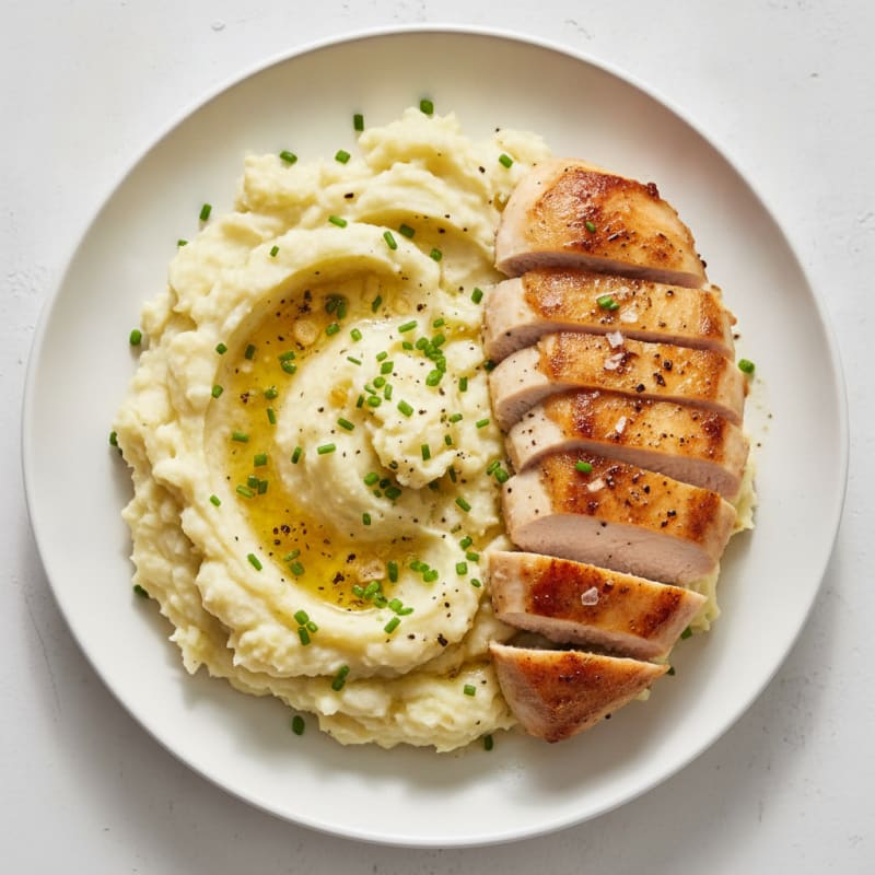 Buttery Garlic Mashed Potatoes with Pan-Seared Chicken