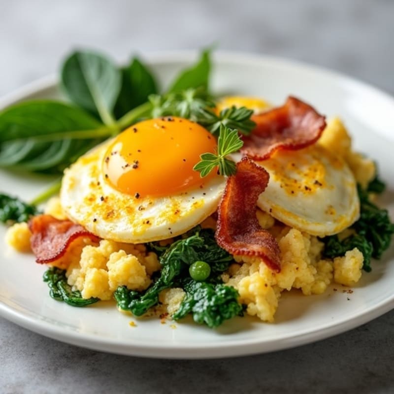 Cottage Cheese Scramble with Spinach and Turkey Bacon