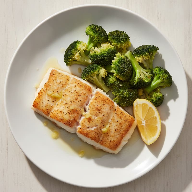 Seared Cod with Steamed Broccoli and Lemon