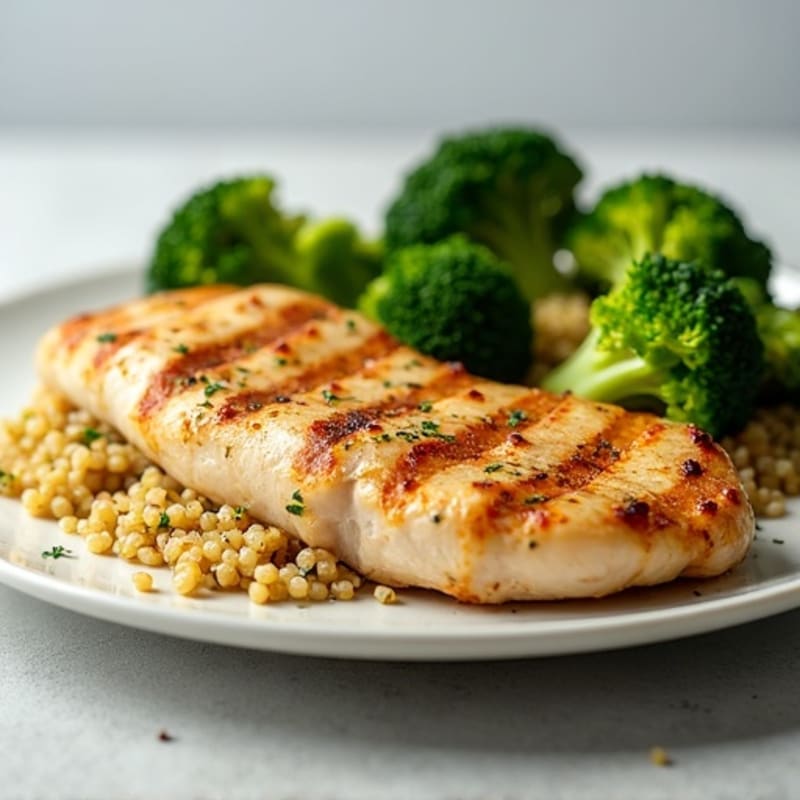 Grilled Chicken Breast with Quinoa and Roasted Broccoli