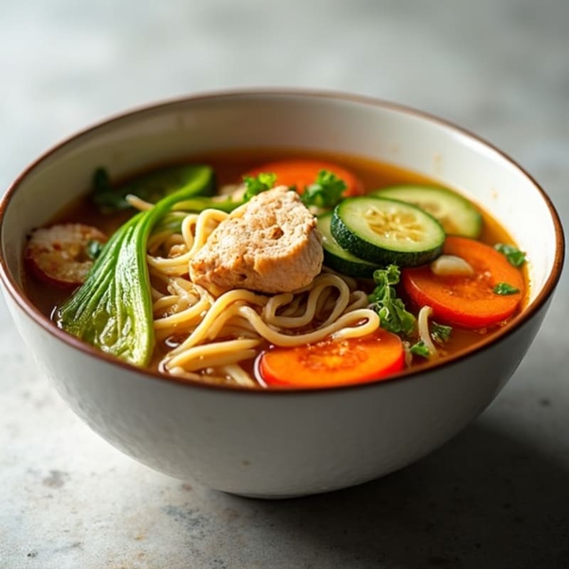 Lean Chicken and Fresh Vegetable Spicy Sriracha Noodle Soup