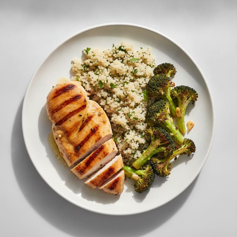 Grilled Chicken Breast with Quinoa and Roasted Broccoli