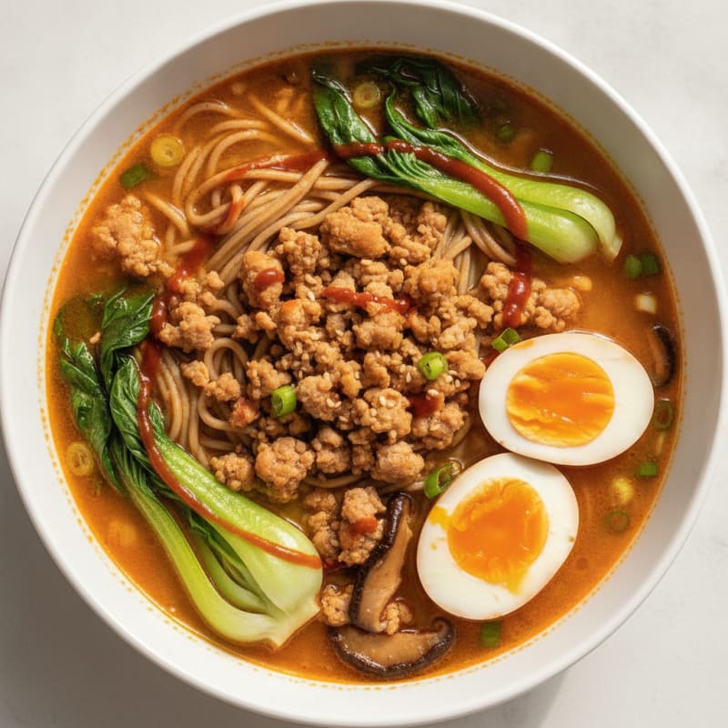 Sriracha Pork Ramen with Jammy Eggs