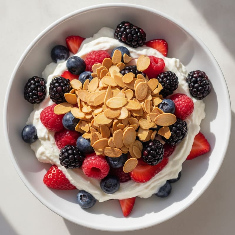 Greek Yogurt Protein Parfait with Mixed Berries and Almonds