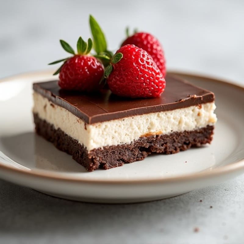 Protein-Packed Dark Chocolate Greek Yogurt Cheesecake Squares