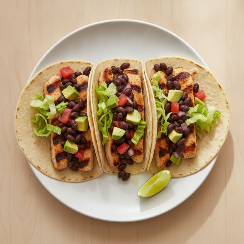 Grilled Chicken Tacos with Black Bean Salsa and Shredded Lettuce
