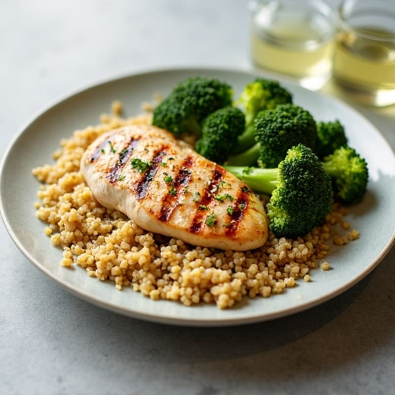 Grilled Chicken Breast with Quinoa and Roasted Broccoli