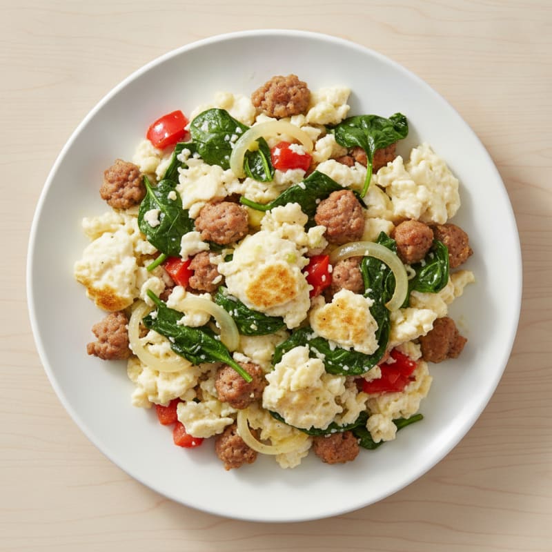 Egg White Scramble with Turkey Sausage and Spinach