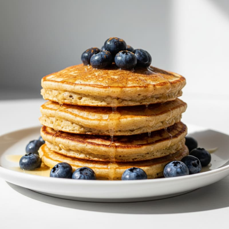 Fluffy Golden Protein Pancakes with Berries