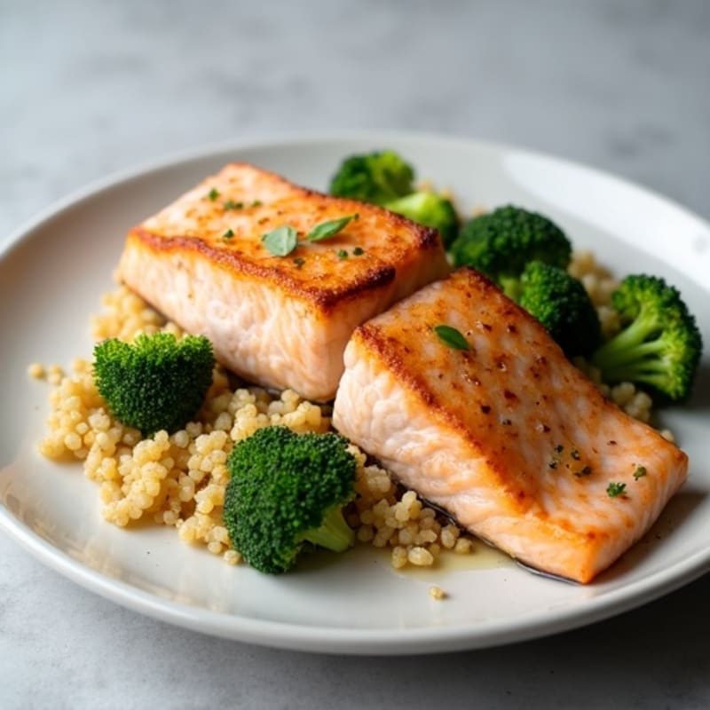 Seared Salmon Fillet with Roasted Broccoli and Quinoa