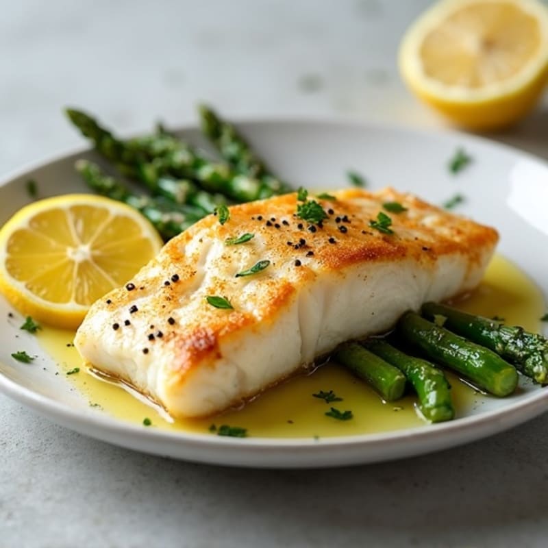 Seared Cod Fillet with Lemon Garlic Asparagus