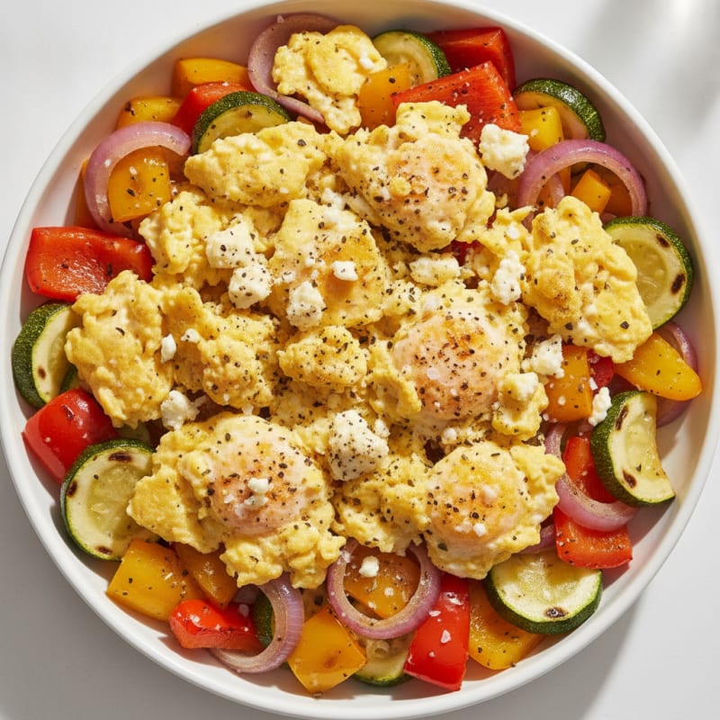 Hearty Scrambled Eggs with Roasted Vegetables