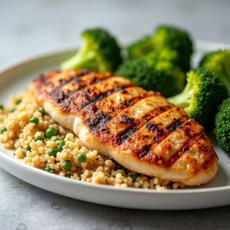 Grilled Chicken Breast with Quinoa and Roasted Broccoli