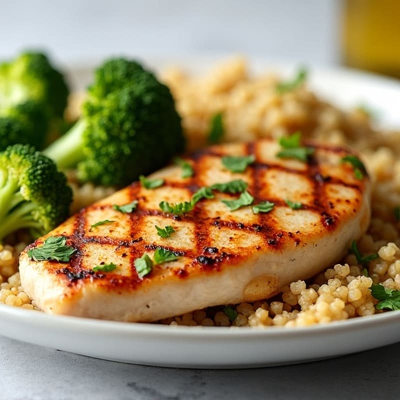 Grilled Chicken Breast with Quinoa and Roasted Broccoli