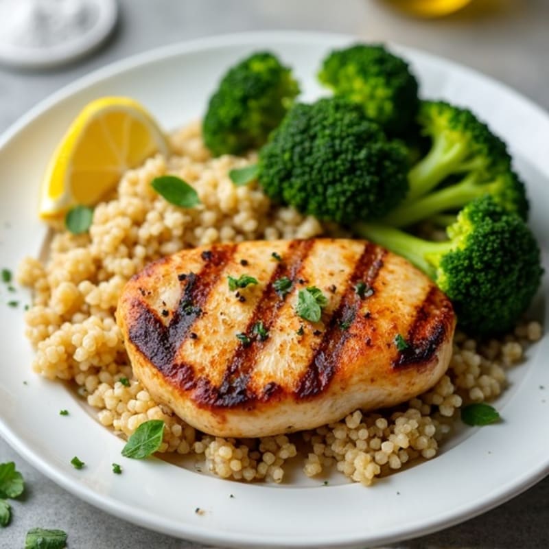 Grilled Chicken Breast with Quinoa and Steamed Broccoli