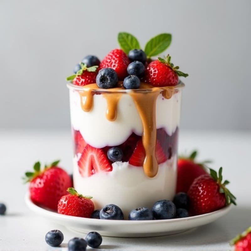 Greek Yogurt Protein Parfait with Mixed Berries and Almond Butter