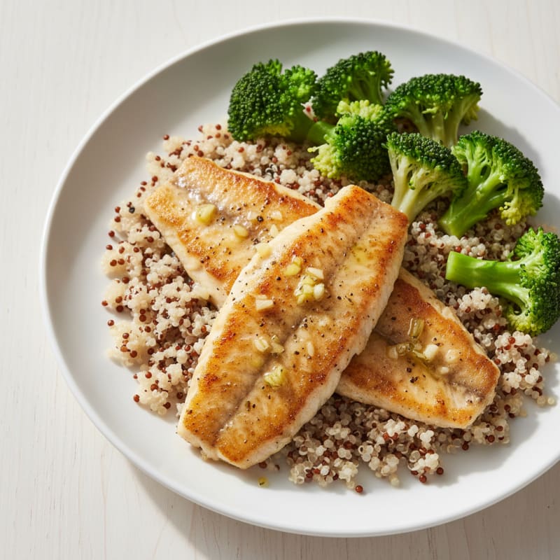 Seared Tilapia with Steamed Broccoli and Quinoa