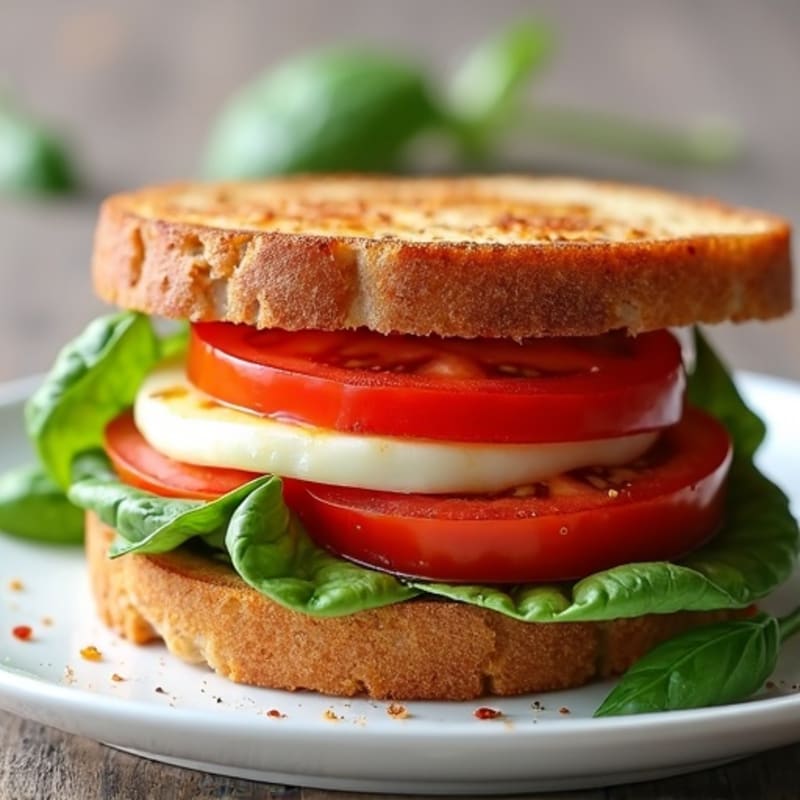 Crispy Grilled Tomato, Mozzarella, and Fresh Basil Sandwich