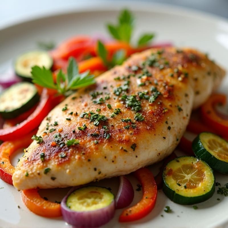 Herb-Crusted Pan Seared Chicken with Roasted Vegetables