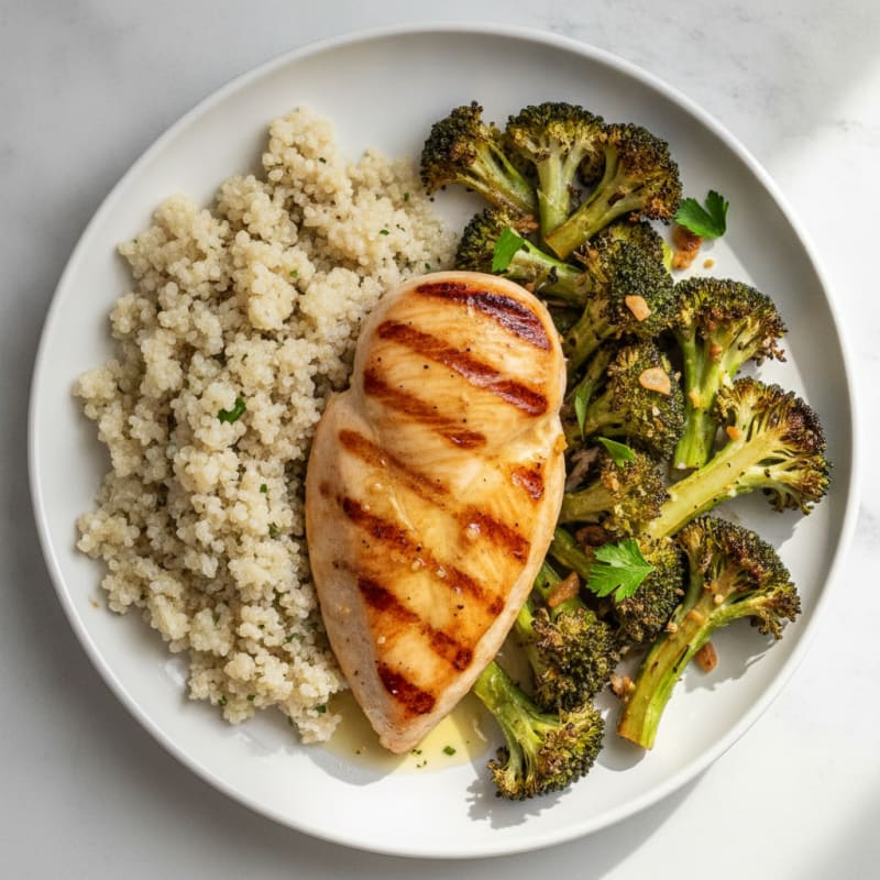 Grilled Chicken Breast with Quinoa and Roasted Broccoli