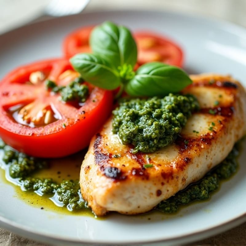 Grilled Chicken with Fresh Tomato, Creamy Mozzarella, and Basil Pesto