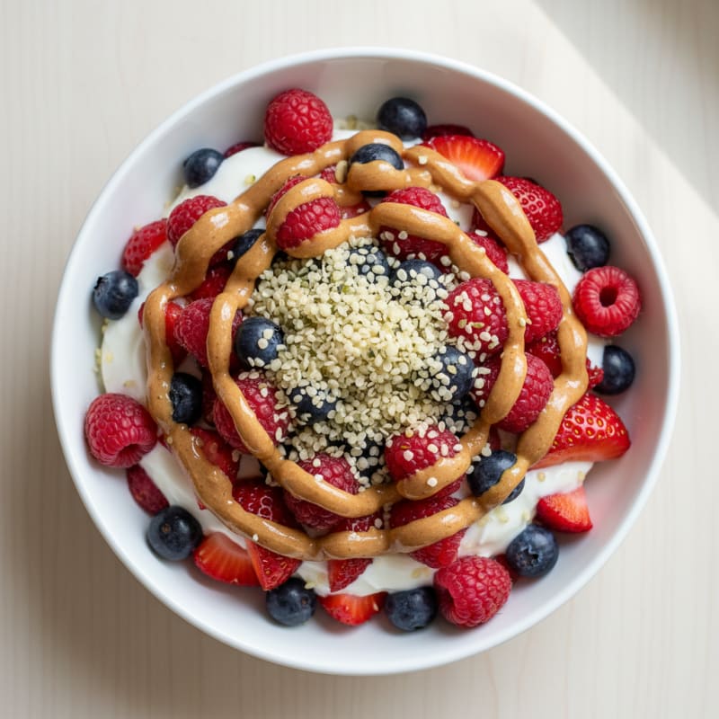 Greek Yogurt Parfait with Peanut Butter and Mixed Berries