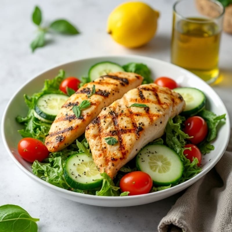 Grilled Chicken Fresh Green Salad with Zesty Lemon Herb Dressing