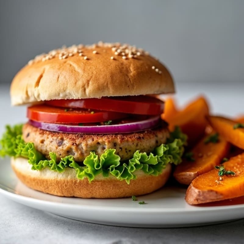 Lean Turkey Burger with Sweet Potato Wedges