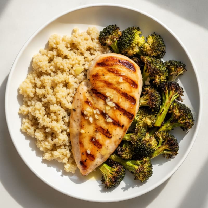 Grilled Chicken Breast with Quinoa and Roasted Broccoli