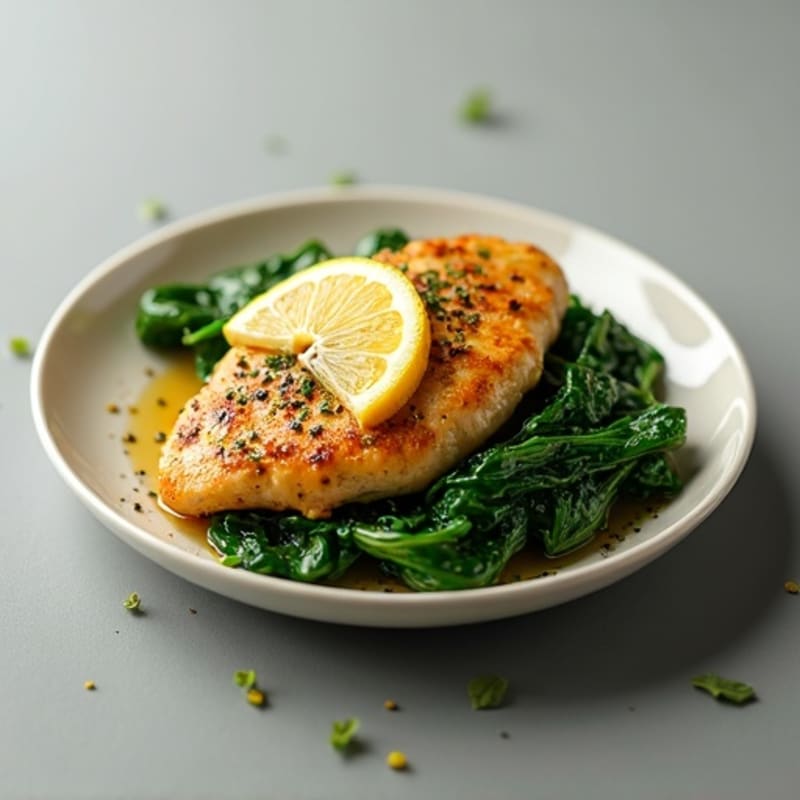 Lemon Garlic Pan-Seared Chicken with Sautéed Spinach