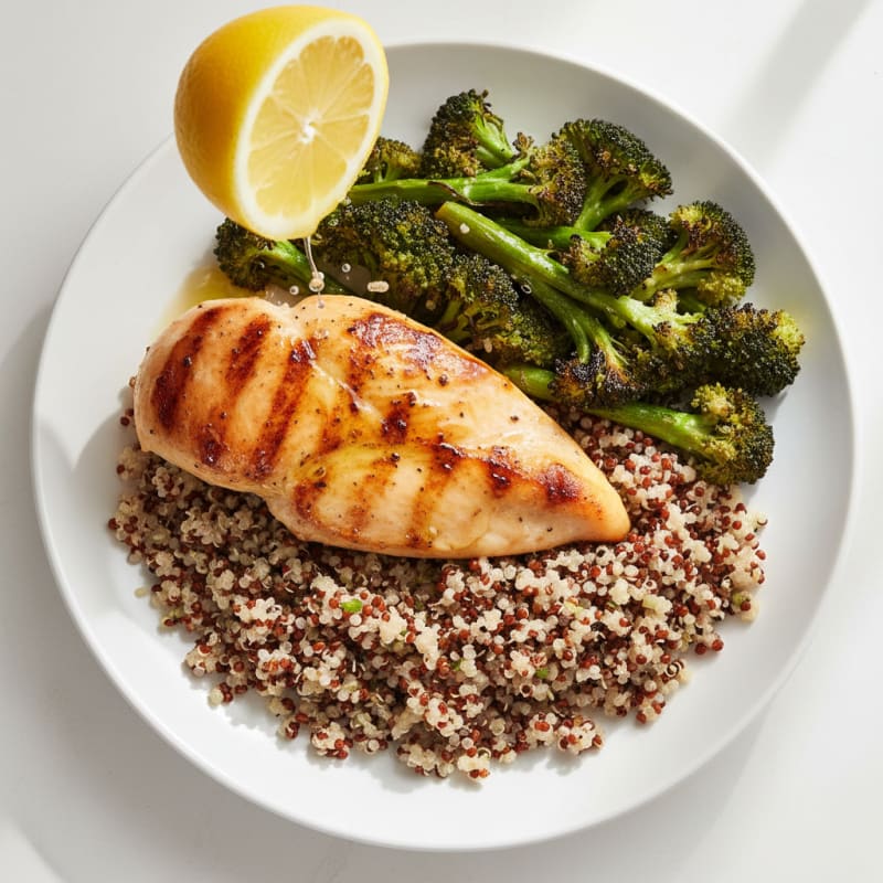 Grilled Chicken Breast with Quinoa and Roasted Broccoli
