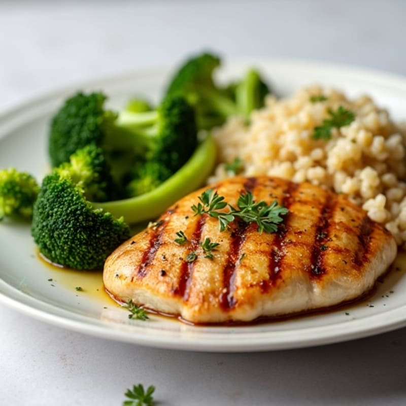 Grilled Chicken Breast with Quinoa and Steamed Broccoli