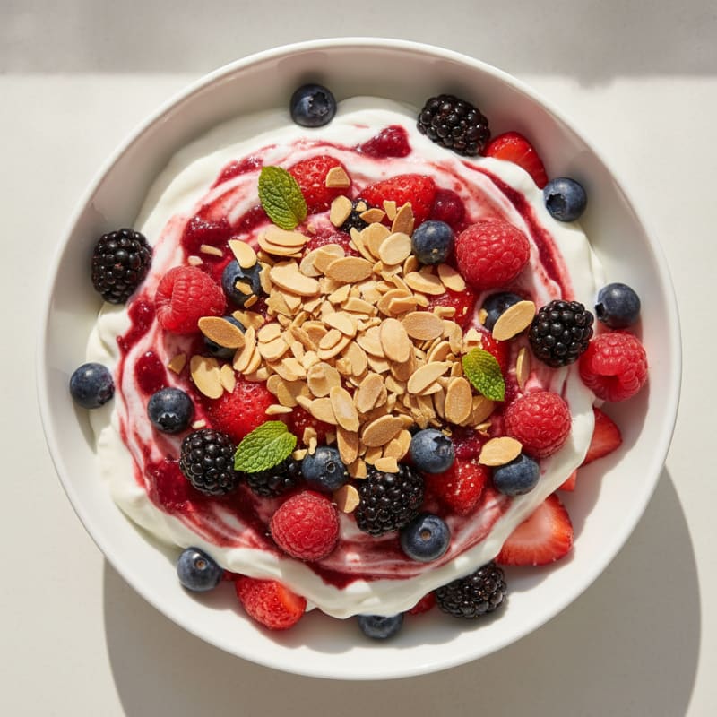 Greek Yogurt Protein Parfait with Mixed Berries and Almonds