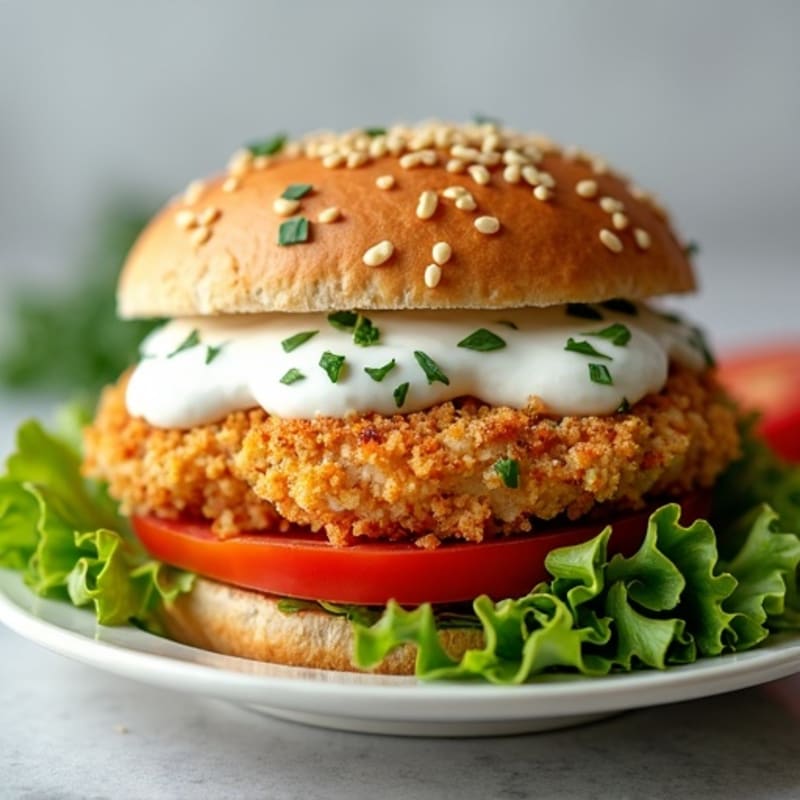 Crispy Baked Chicken Sandwich with Herb Yogurt Sauce