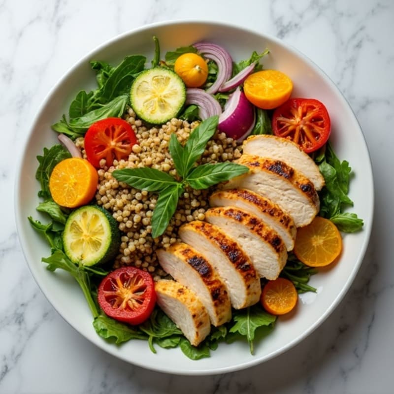 Grilled Chicken and Roasted Vegetable Salad with Lemon Herb Dressing