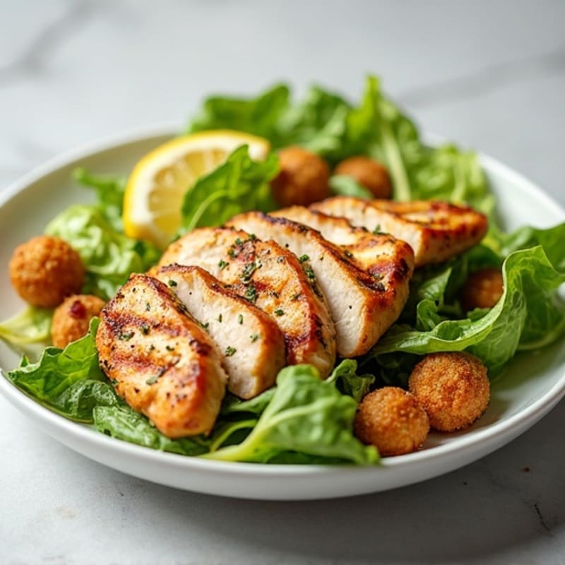 Herb-Grilled Chicken Caesar with Crispy Chickpea Croutons