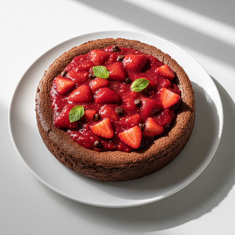 Chocolate Protein Cheesecake with Strawberry Topping