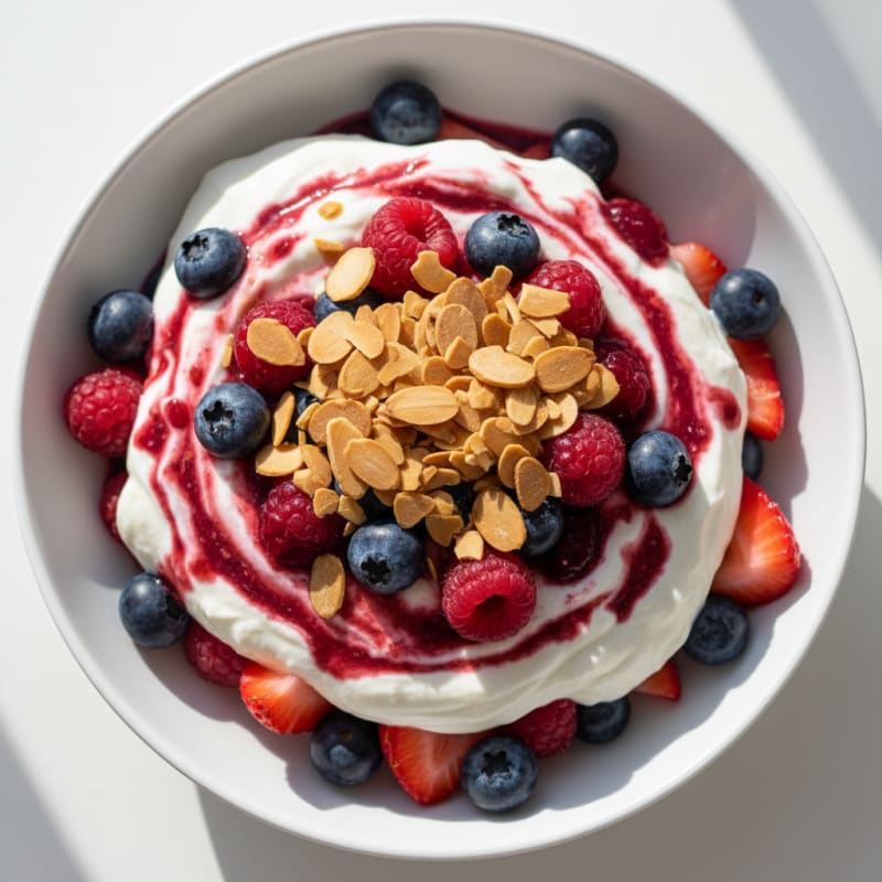Greek Yogurt Protein Parfait with Mixed Berries and Almonds